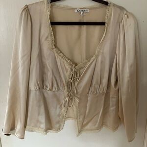 Reformation ES Silk Lucinda Blouse with Lace Trim